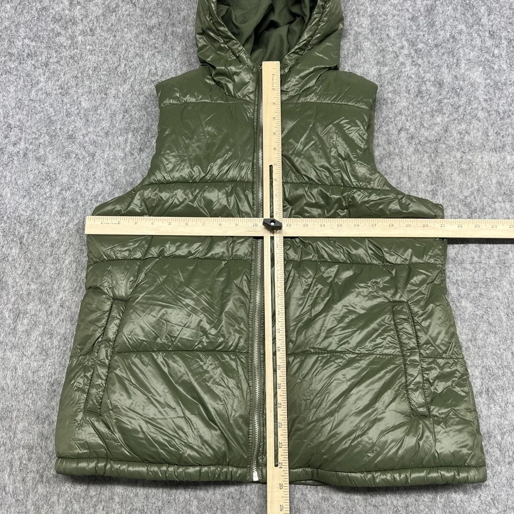 Old Navy Hooded Puffer Vest Womens Large Green Quilted‎ Fleece Lined About Thyme